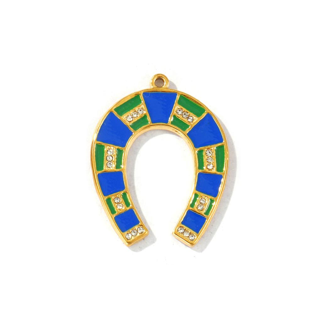 2 PCs West Cowboy Pendants Enamel Luck Horseshoe Clear Rhinestone 304 Stainless Steel 18K Gold Plated Charms DIY 3.5cm x 2.8cm