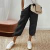 Women Loose Cotton Linen Drawstring Solid Pocket Casual Capri Pants