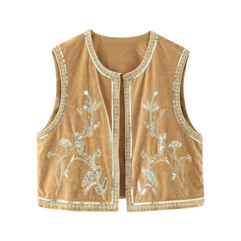European American Women's Velvet Embroidered Sequin Vest