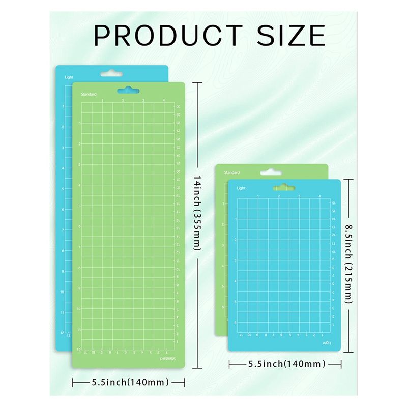 Aug. 4.5Inch X 12Inch + 4.5Inch X 6.5Inch Cutting Mat,Blue Light Grip/Green Standard Grip, Adhesive Cutting Mats, 8Pack