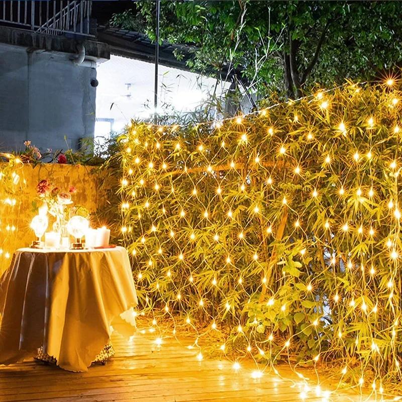 1pc 192LED EU Plug LED Net Mesh String Decorative Lights,3*2M Christmas Window Decoration Mesh Lights For Garden Party Weddings