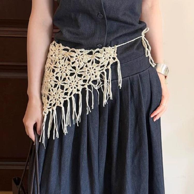 Trendy Fringed Scarf Oversized Triangles Wrap Crochet Tassels Fringe Hip Scarf for Music Festival Goers