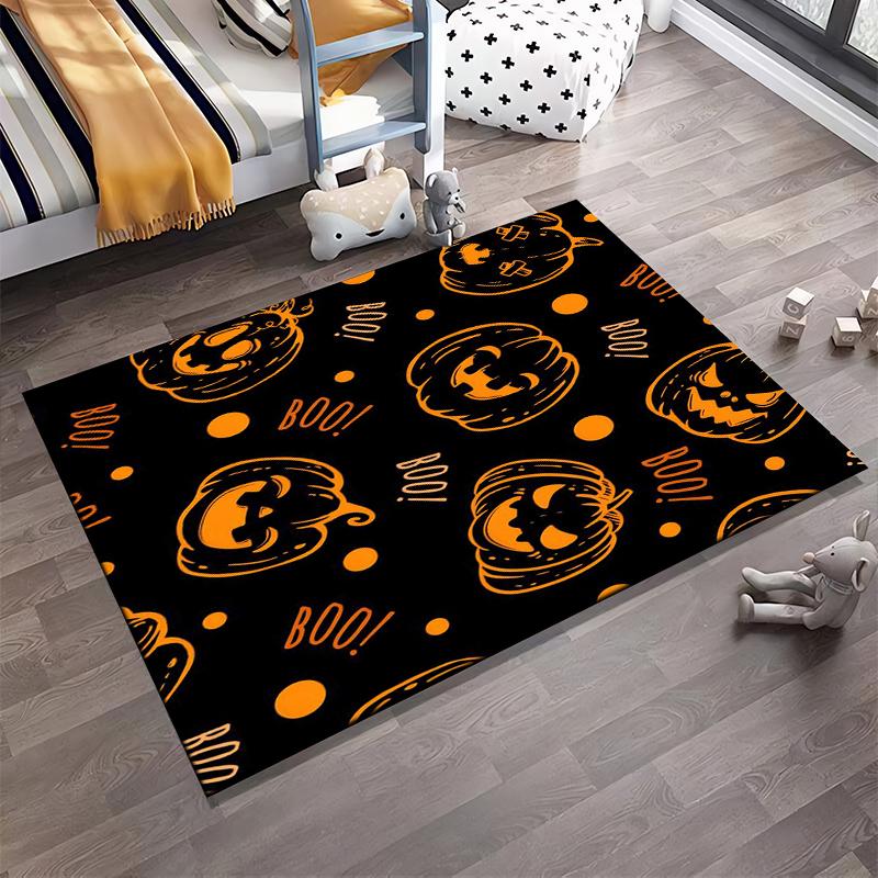 Halloween Pumpkins and Boo Pattern Rug, Non-slip Rug Suitable for Living Room and Bedroom Sofas.