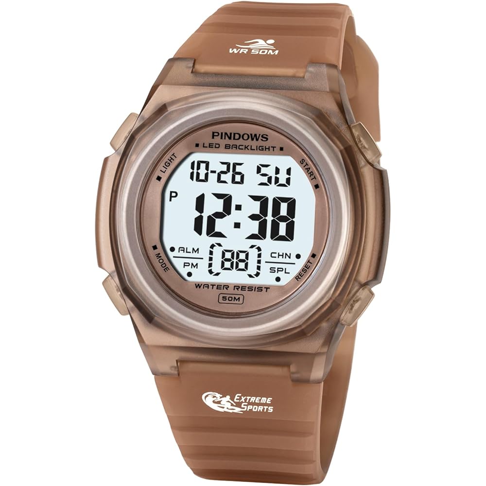 PINDOWS Digital Sports Watch for Women 50m Waterproof LED Backlight Alarm Stopwatch Calendar