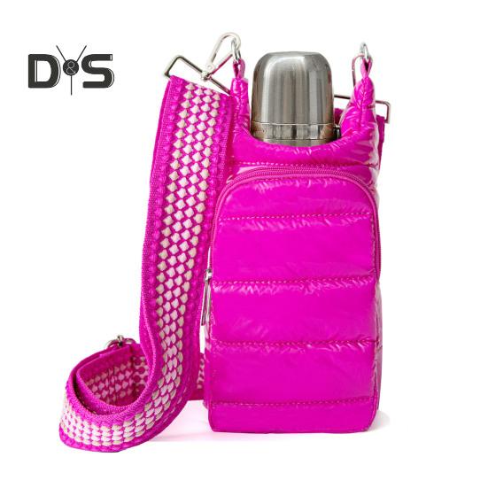 

Сумка для бутылки с водой из хлопка с регулируемым ремешком, двумя карманами на молнии, водонепроницаемая, для походов и путешествий, держатель для питьевой бутылки, сумка для хранения розы красного