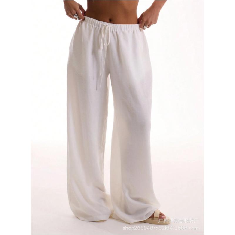 Drawstring Loose Solid Color High-Waisted Wide-Leg Pants Casual Pants 2026 Spring Women's Fashion