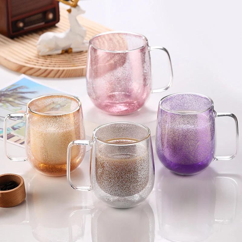 Double Wall Glass Cup with Handle Heat Resistant Tea Coffee Cups Espresso Milk Mug
