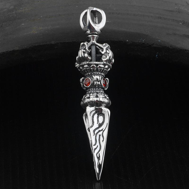 Men's Creative Retro Black Thai S925 Silver Vajra Pendant Necklace