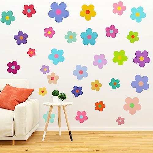 63 Pieces Flower Stickers, Colorful Wall Decals for Girls Room, DIY Self-Adhesive Boho Wall Art for Nursery, Bedroom Decor