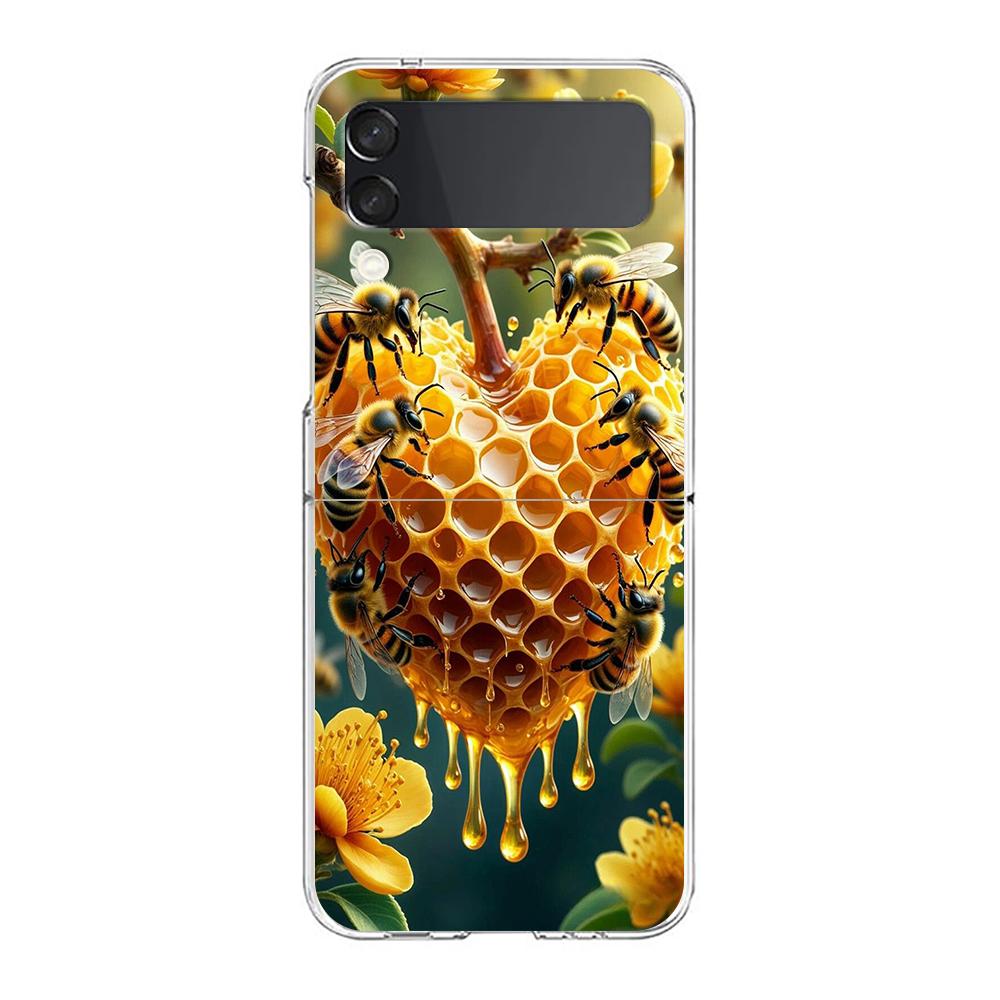 

Phone Cover For Samsung Galaxy Z Flip 7 6 5 4 Case Transparent For Samsung Z Flip 3 Hard PC Shell Cute Honeybee Flower Pattern Z Flip 4