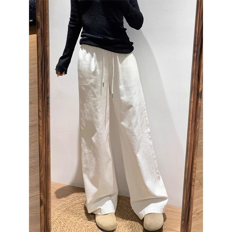 Women's Spring 2026 White Wide-Leg Cotton Linen Jeans - Loose, Flattering, Casual Pants