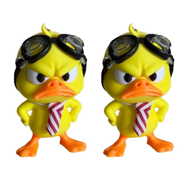 Funny Angry Ducks Figurines Angry Yellow Ducks Desk Decors with Goggles Striped Tie, 2Piece Character Pair for Desks, Shelves, and Distinctive Indoor
