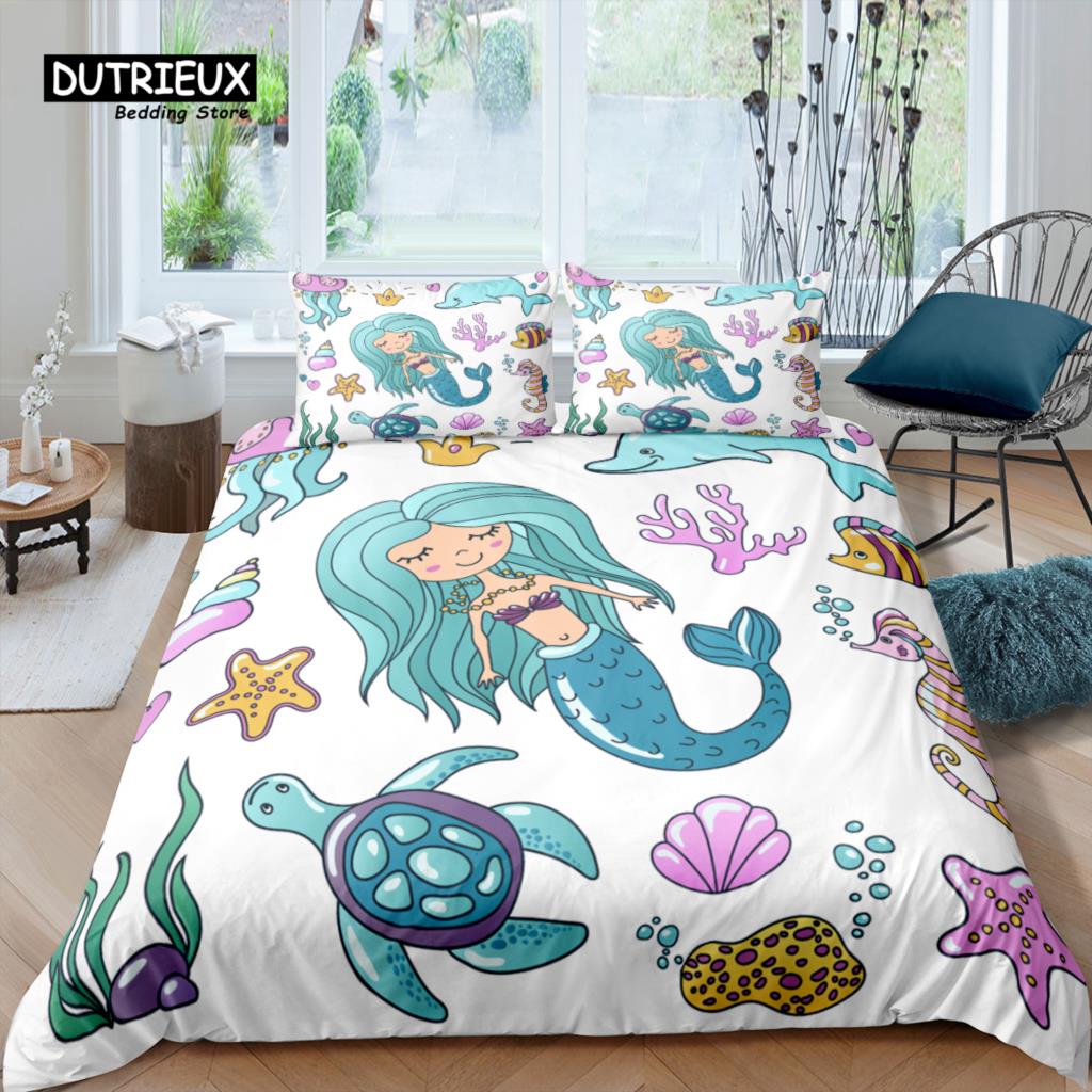 Home Living Luxury 3D Mermaid Bedding Set Marine Life Duvet Cover Pillowcase Queen and King EU/US/AU/UK Size Comforter Bedding