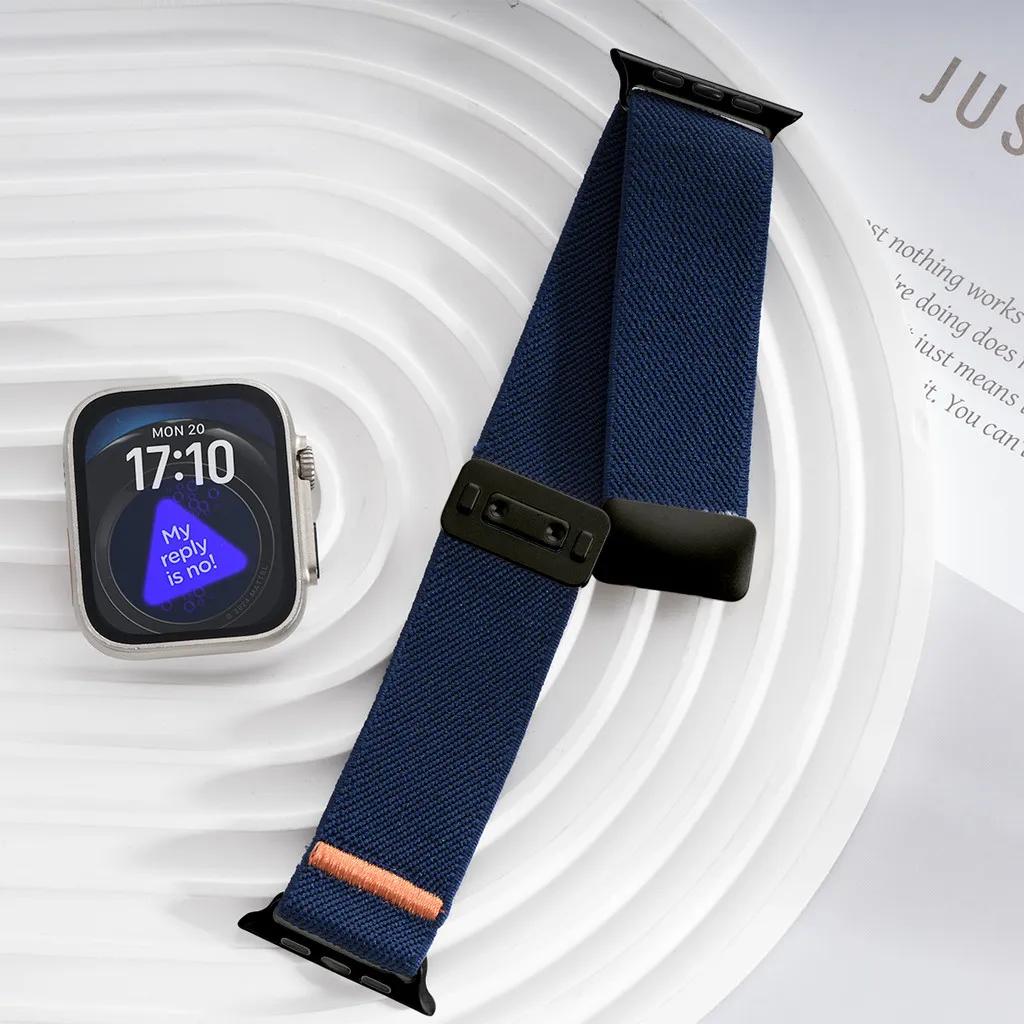 Magnetic Nylon Elastic Loop Strap for Apple Watch Ultra Band 49mm 45 44 46 42 38 40 41mm Stretchy Wristband for Series10 9 8 7 6