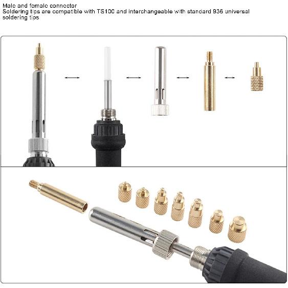TS100 TS101 Soldering Iron Tips, Brass Material with M2 M2.5 M3 M4 M5 M6 M7 M8 Threads, Excellent Heat Conduction, Embedding, for TS100/101 Soldering