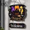 Witch Cauldron Door Decor Halloween Wooden Welcome Sign for Front Door, Hanging Plaque, Festive Wall Waterproof Pendant with Hemp Rope Indoor Outdoor