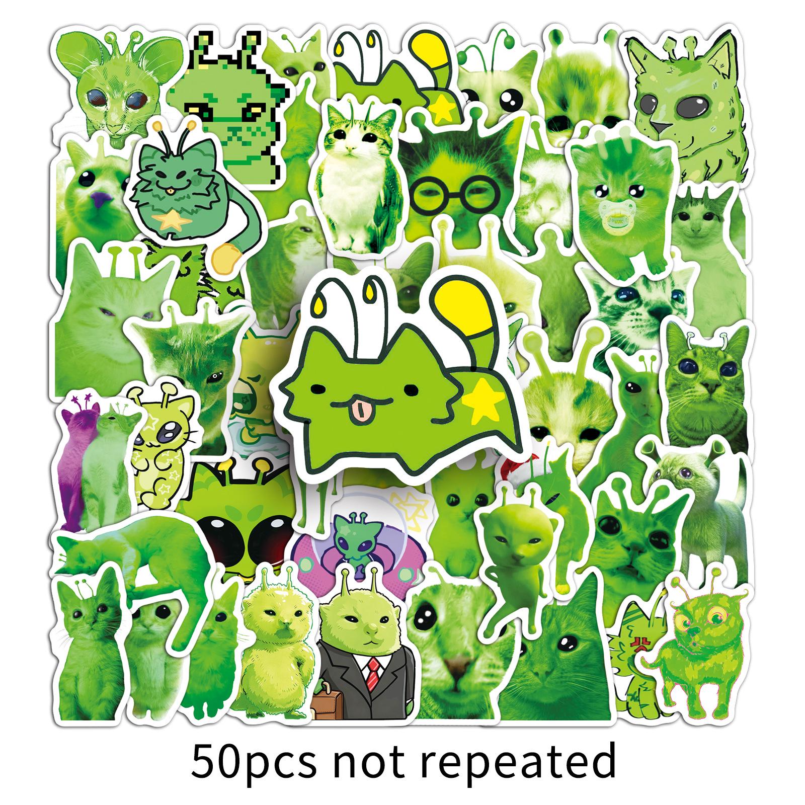 50 Abstract Alien Cat Graffiti Stickers: Creative, Decorative, Trendy for Notebook, Skateboard, Refrigerator