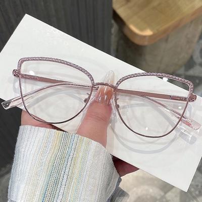 Strass Dekoration Damen Brille Cat-Eye Form Anti Blaulicht Brillenrahmen Hochwertige Brillenfassungen für Damen