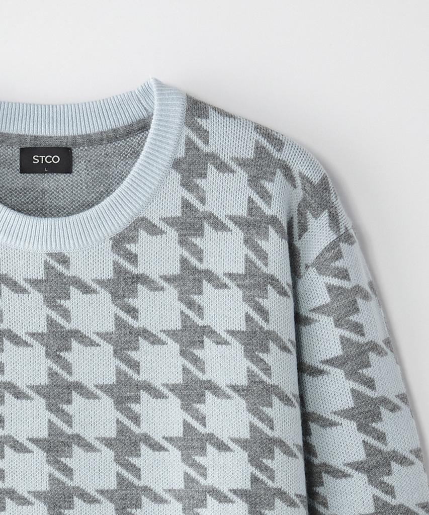 STCO Houndstooth Pattern Knit Blue (Semi-Oversized Fit)_Sktva51Ncl