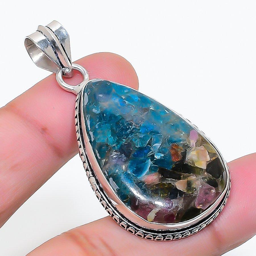 Natural Tourmaline Gemstone Handmade 925 Sterling Silver Pendant 2.01  AP-15035