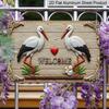 2D Flat 1pc Welcome Sign with Storks and Heart | Manufactured Aluminium, Vintage Style, Wall Hanging, Multipurpose Decor for Christmas, Halloween