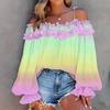 2025 Summer Spicy Girl Plus Size Off-Shoulder Gradient Lace-Up Top
