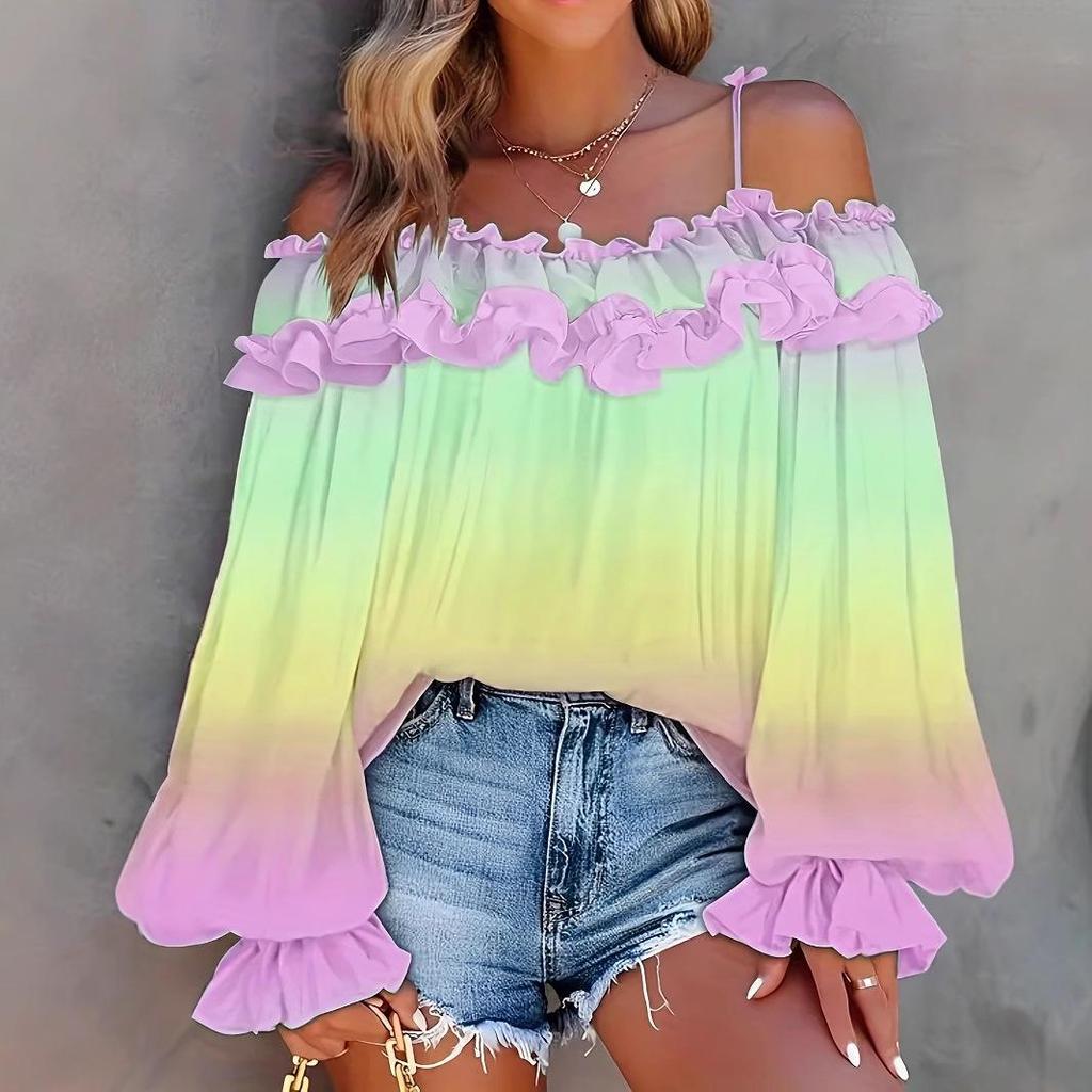 2025 Summer Spicy Girl Plus Size Off-Shoulder Gradient Lace-Up Top
