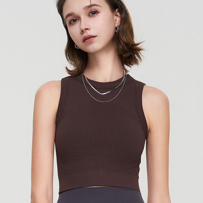 

2025 Sports Fitness Vest Women s Back High Strength Bubble Wrap Integrated Fixed Cup Yoga Bra Strap Chest Pad WX-606H Mocha Mocha(One-piece Cup) M