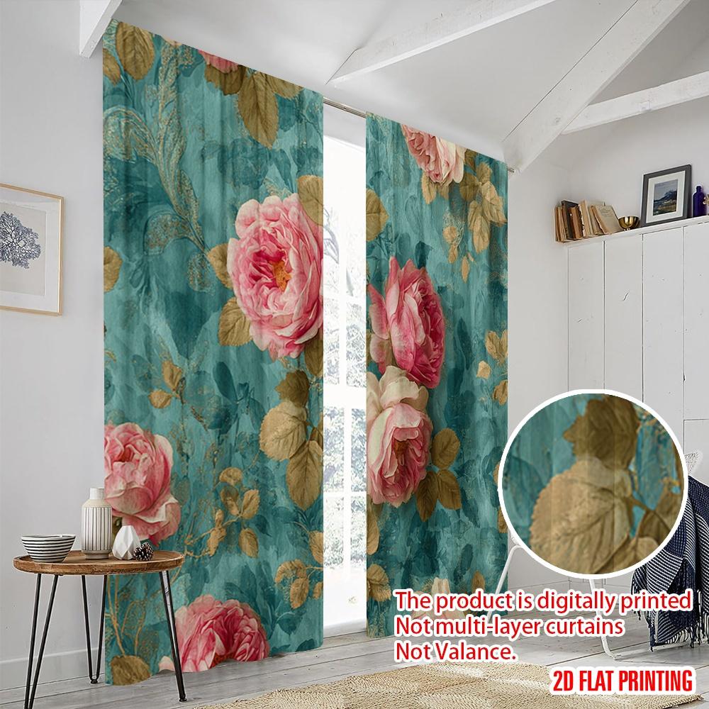 2 Stück, 2D-Flachdruck Beliebte Vorhänge Blumige Eleganz(1) Strapazierfähiges Polyester (ohne Stange) Dekorationen für den Innenbereich für Schlafzimmer,