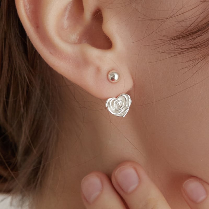 Tatiana (925 Silver) Rose Flower Heart Ear Jacket Earrings EC3065