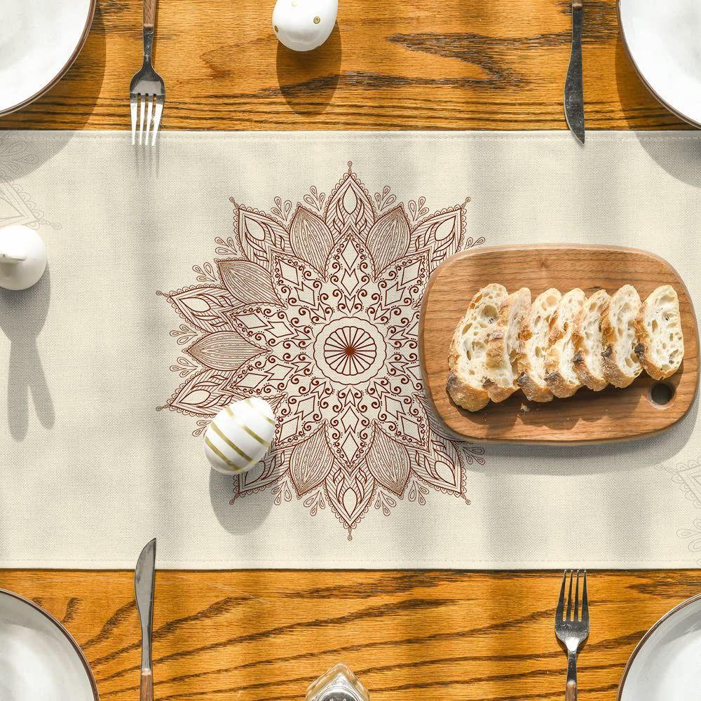 Lněný běhoun na stůl Bohemia Vzor mandaly Ubrus Stolní vlajka Stolní prostírání Stolní dekorace