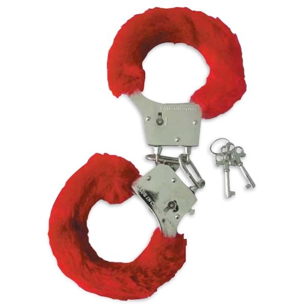 Sexy Erotic Naughty Fur Handcuffs 2 Keys Red