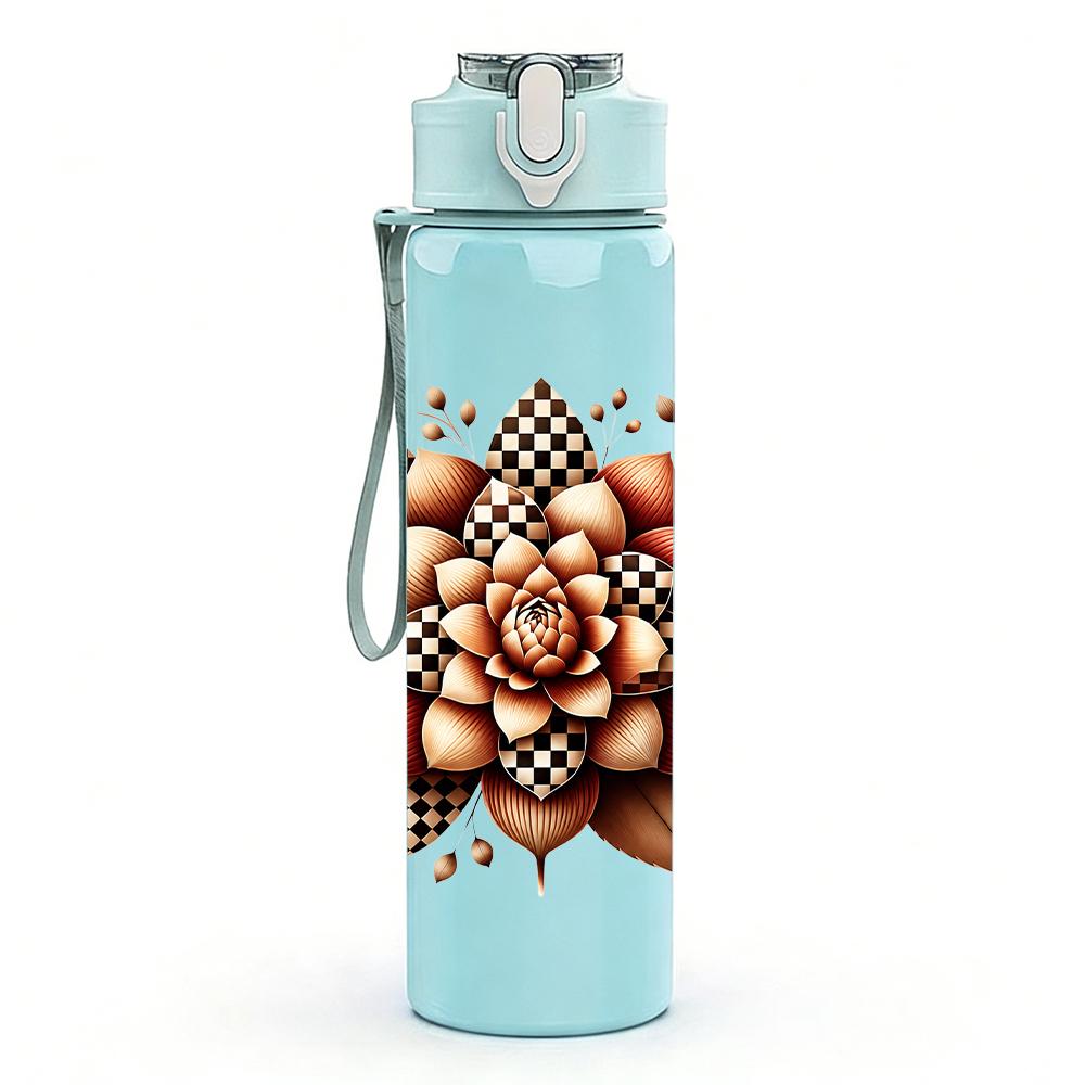 1PC Leopard Succulent Flower Graphic,750ml Color Plastic Sports Water Bottle,Leakproof Flip Straw Lid,Suitable for Sports Office Home Use