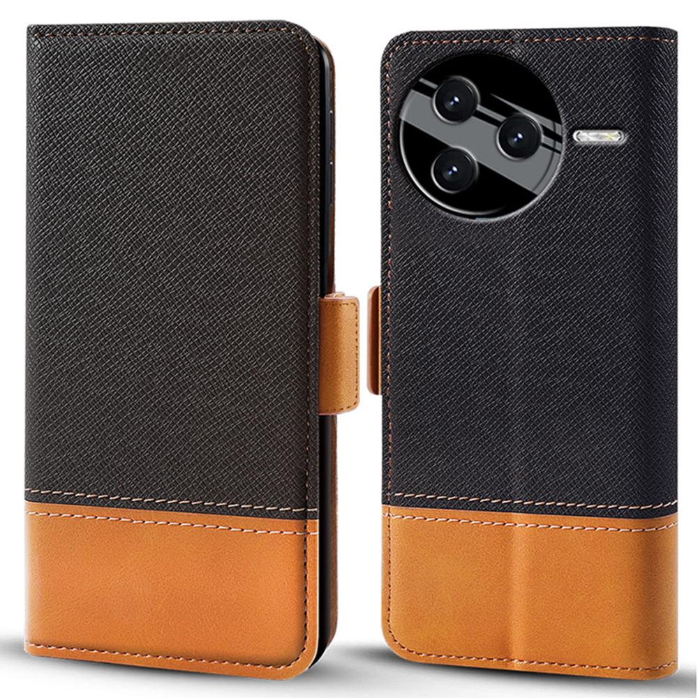 

For Xiaomi Poco F7 Ultra 5G/Redmi K80 Pro 5G Case Color Splicing PU Leather Wallet Phone Cover Black