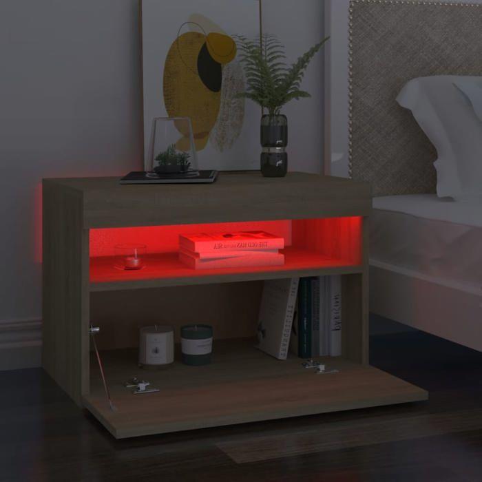 VidaXL Tables de Chevet à LED 2 pcs, Armoires de Nuit avec Rangement, Armoires de Lit, Meubles de Chambre Maison, Moderne, 3082781