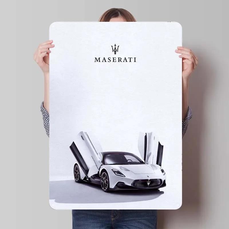 Maserati Plåtskylt Bilar Poster Dekoration för Hemdekorationer Retro Metallskylt Plakett för Garagsväggkonstdekoration Rum