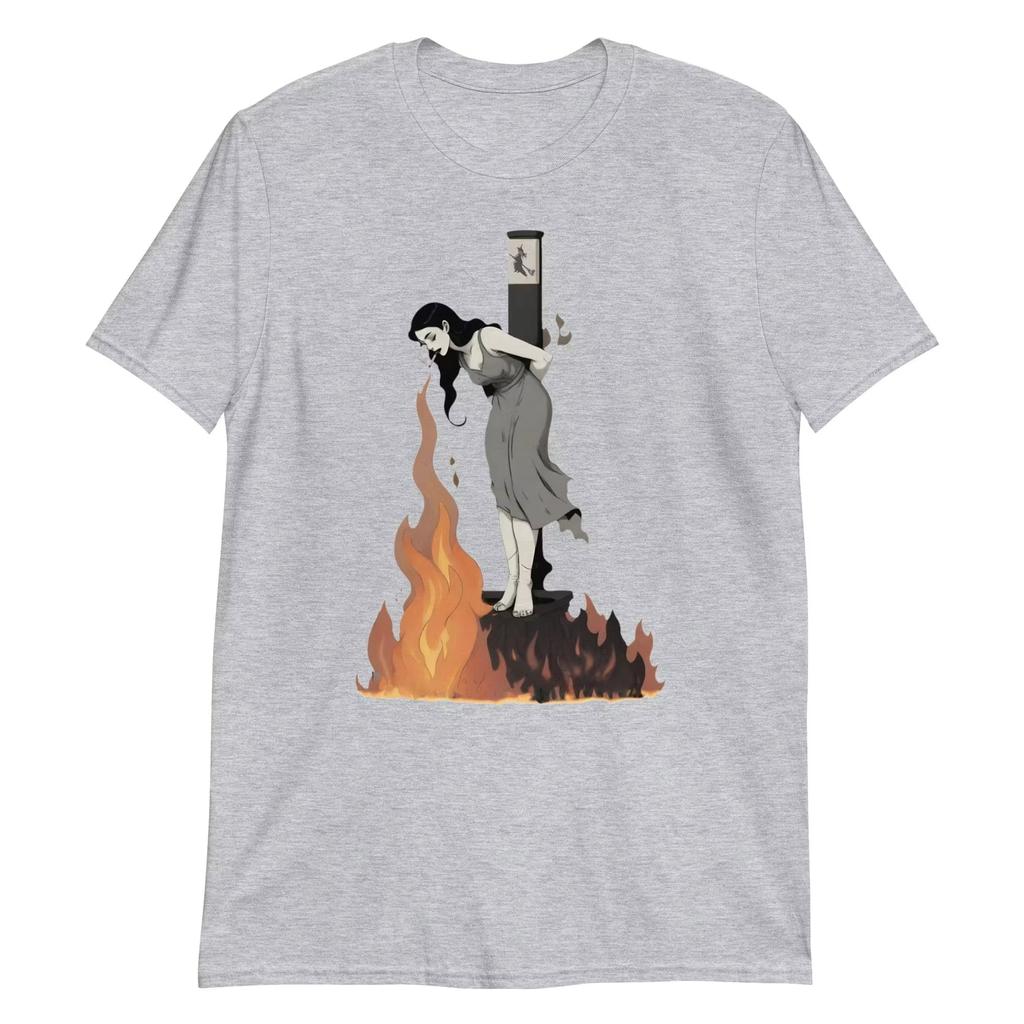 Witches Lighting Cigarettes While Burning Graphic Printing Autumn Luxury Brand Cotton Men's and Women's T-Shirts Short Sleeves