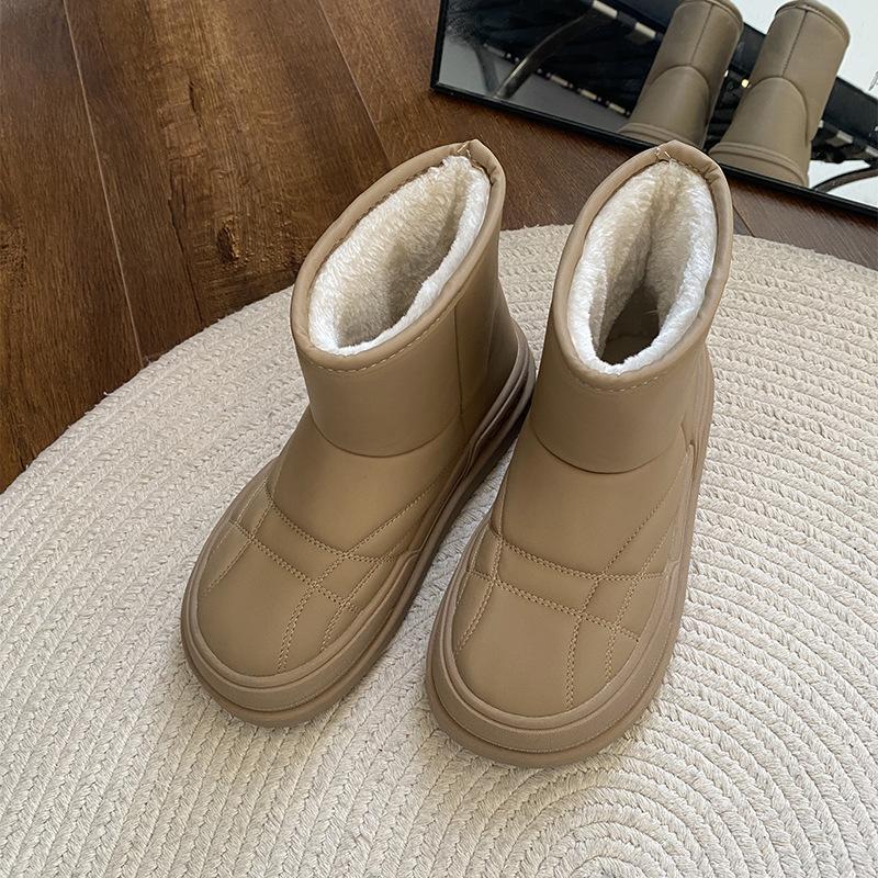 

Модные повседневные ботинки-дутики из флиса, утолщенные, теплые, на толстой подошве, женские, новинка 2025 года, зимние, увеличивающие рост, обувь-хлебцы 40 хаки