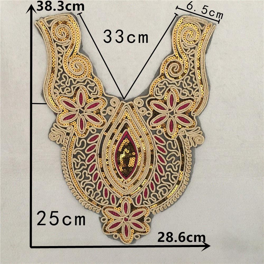 Embroidery, Lace, Sequin Decoration, Bead Embroidery, Collar, Clothing Accessories, Accessories One Size золотой