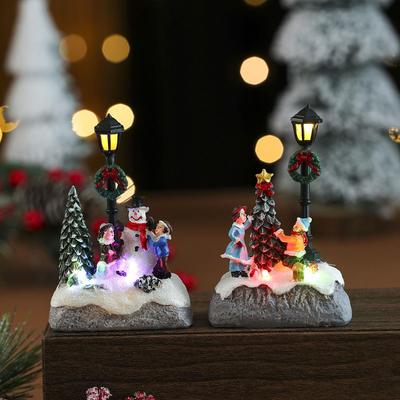 Adorno Luminoso de Resina de Muñeco de Nieve Navideño y Farola Regalo para Casa