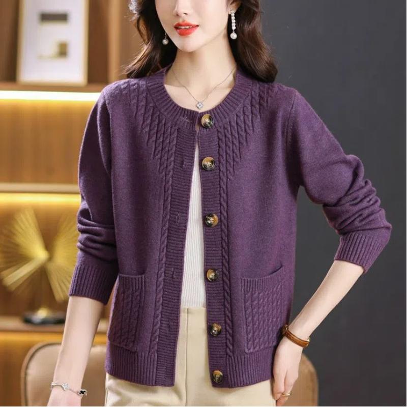 Sweater Cardigan for Women Autumn and Winter New Round Neck Mother Loose Knitted Sweater Versatile Fashionable Top Jacket