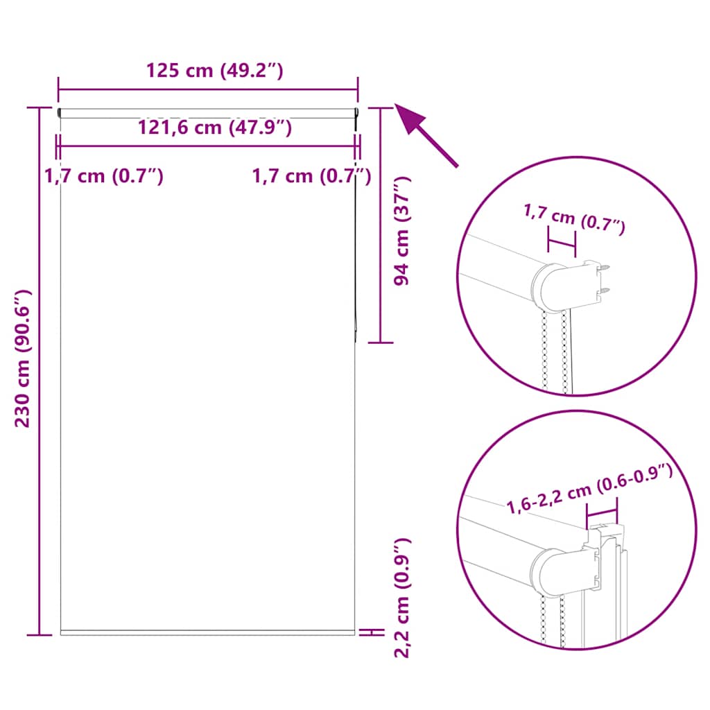 Blackout Roller Blind Grey 125x230 cm Fabric Width 121.6 cm Polyester
