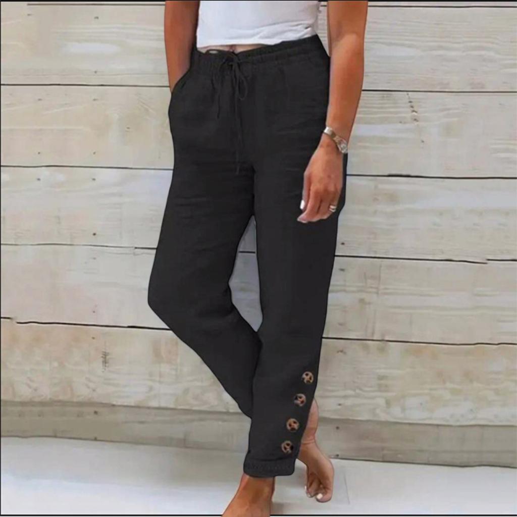 Women's Fashionable Stretch Waist Straight-cut Casual Buttoned Pants