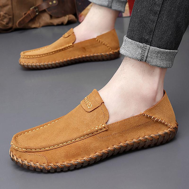Spring and Autumn Men's Large Size Handmade Bean Shoes Comfortable Casual Breathable Board Shoes Splicing Dad Shoes