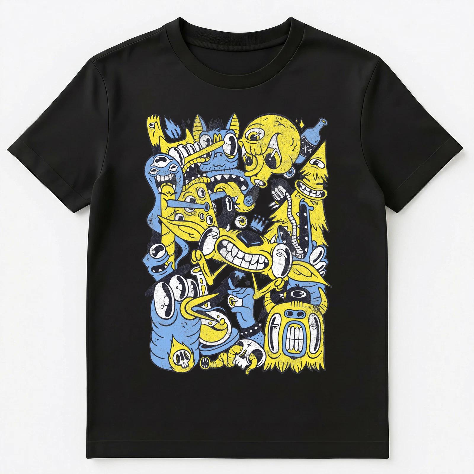 

Distressed Monster Doodles Drawing Pattern Unisex T-Shirt S