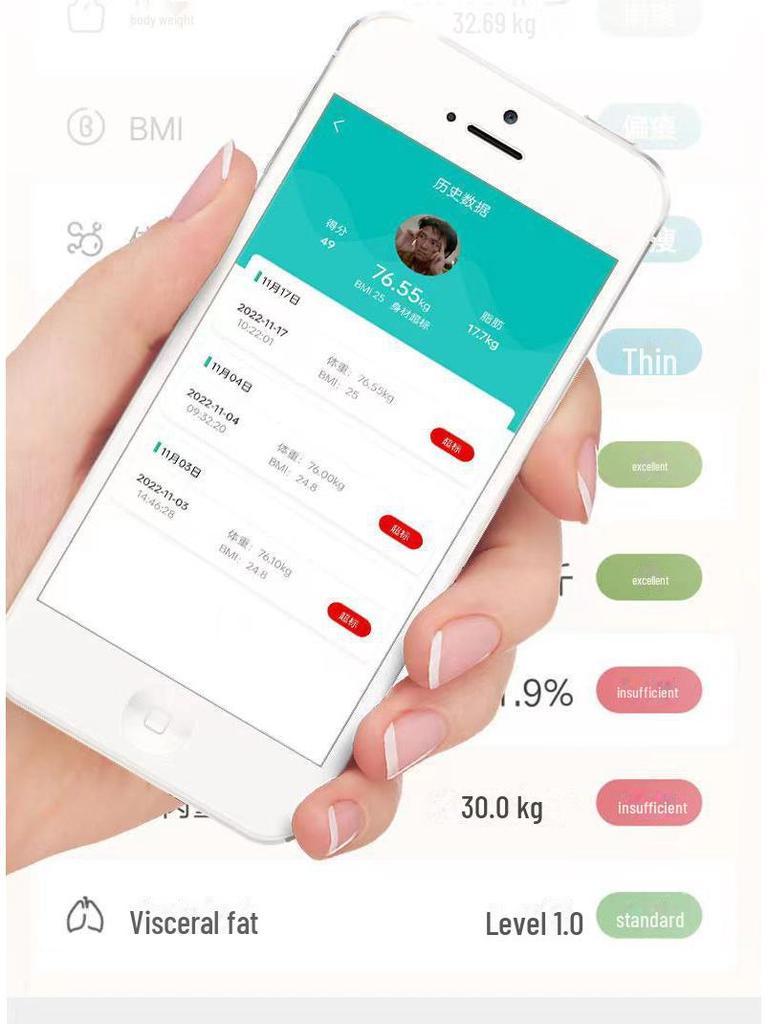 Balança Inteligente de Gordura Corporal Conectada por Bluetooth - Balança Eletrônica de Peso Precisa e Recarregável