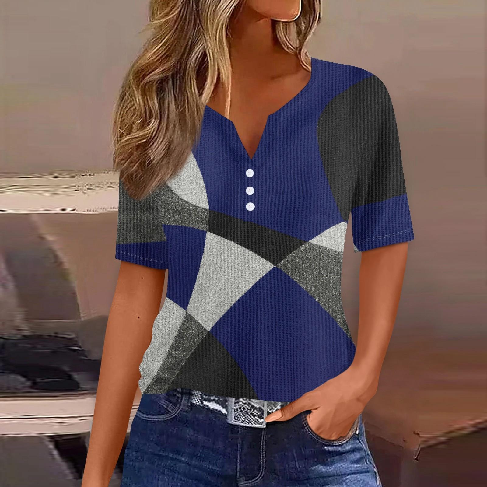 

Футболки для женщин, плиссированные, с квадратным вырезом, нарядные, повседневные, блузки с принтом, с коротким рукавом, летние топы свободного кроя L темно-синий