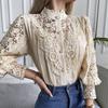 Spring and Autumn Women's Sexy Lace Shirt Standing Collar Women's Top French Court Style Blouse