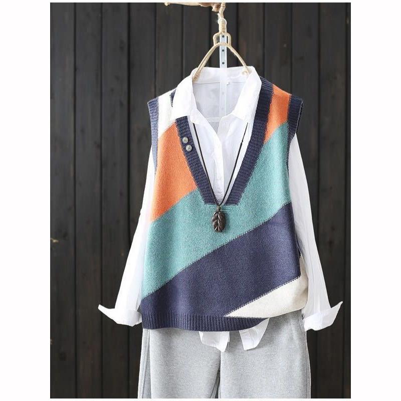 Spring Autumn Knitted Vest Tank Loose Sweater Women's Coat Head Knitted Shirt Women's