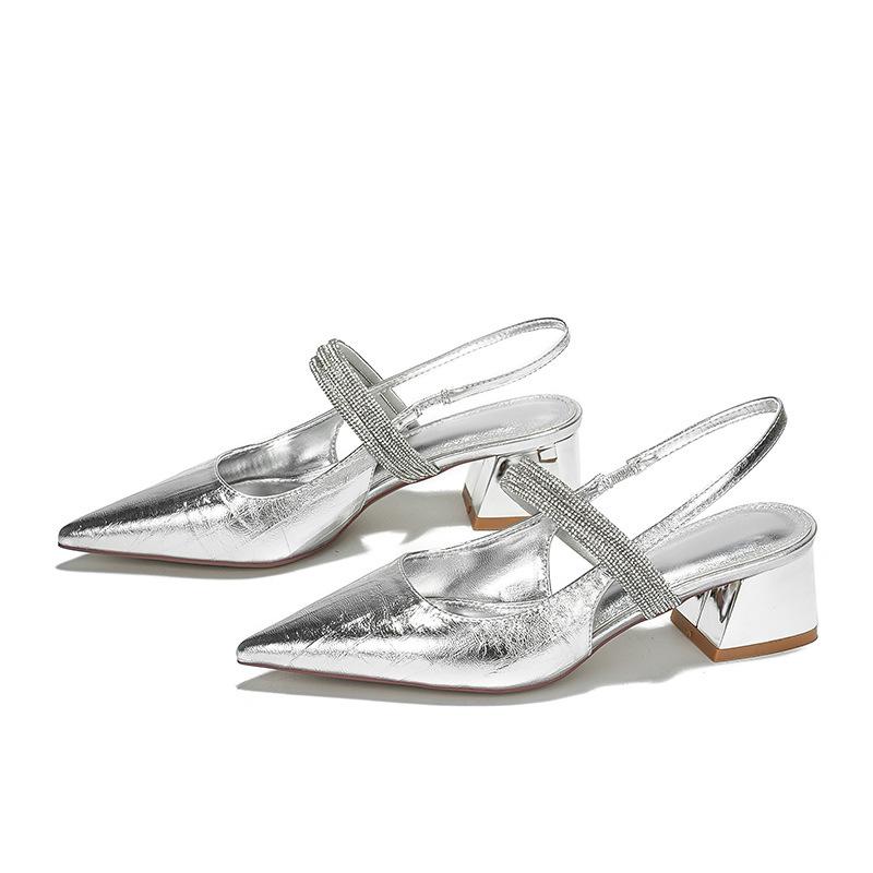 Women's Summer Sandals Pointed Head Sandals Summer 2025 New Daily Commuting Thick Heel Bag Head Women's Sandals